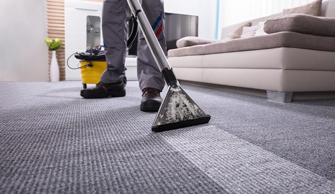 a professional cleaning a carpet using equipment