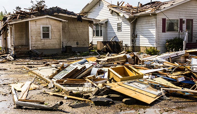 storm damaged house