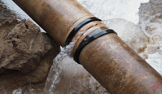 water leaking out of a broken water pipe