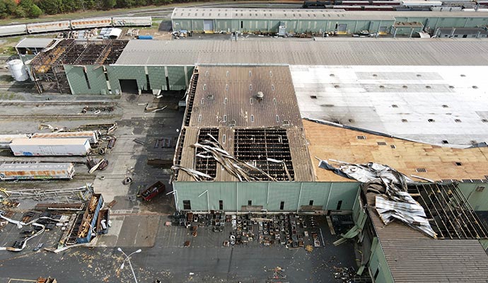 Aerial View of Damaged Industrial Building