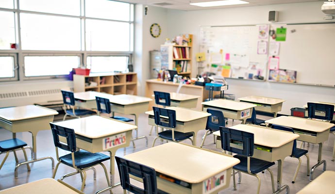 a clean and well-organized classroom after fire damage restoration