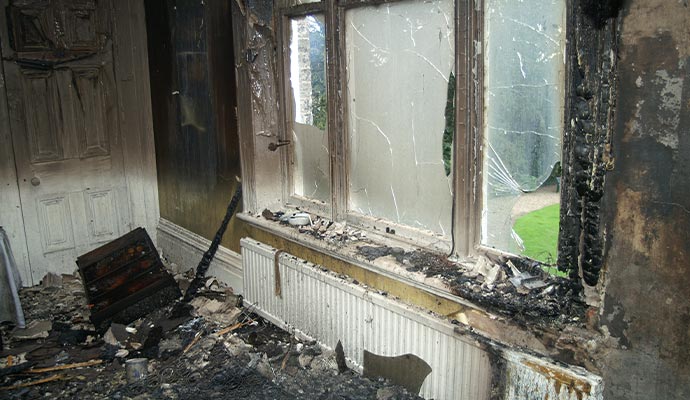 a room damaged in fire