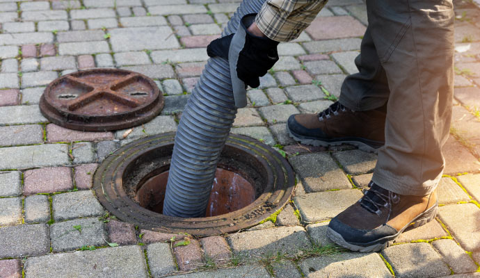 Removing sewage from a manhole using pipe